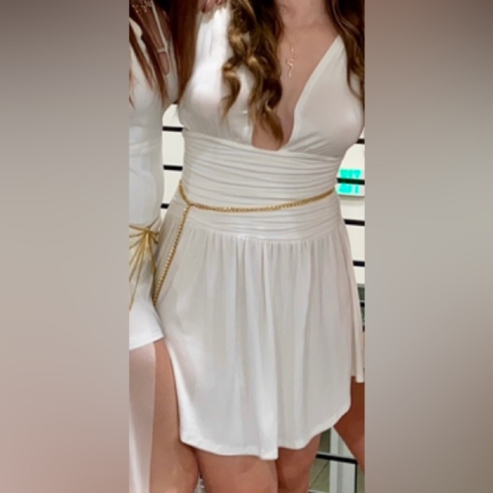 SHEIN women’s Greek goddess white stretchy tie dress. Size small/US 4.